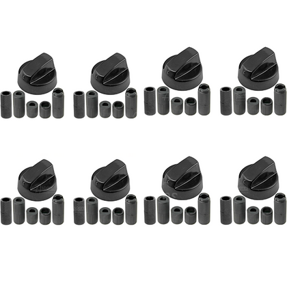 8x Belling Oven Cooker Black Hob Flame Burner Control Switch Knobs + 5 Adaptor