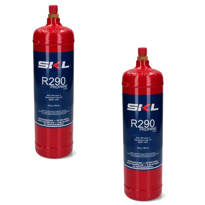 2x SKL Refrigerant Approval CE Red Coolant Gas R290 430g (Pack Of 4)